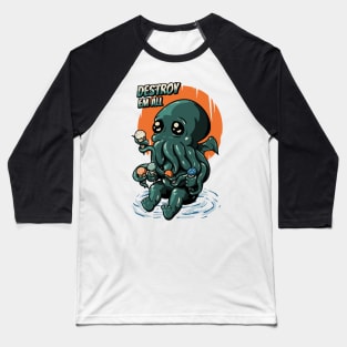 Ice Cream Destroyer - Baby Cthulhu Mask Baseball T-Shirt